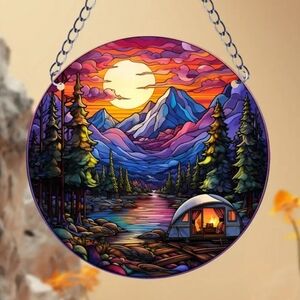 Sunset Camping Suncatcher Window Hanging Decor For Garden Indoor Outdoor